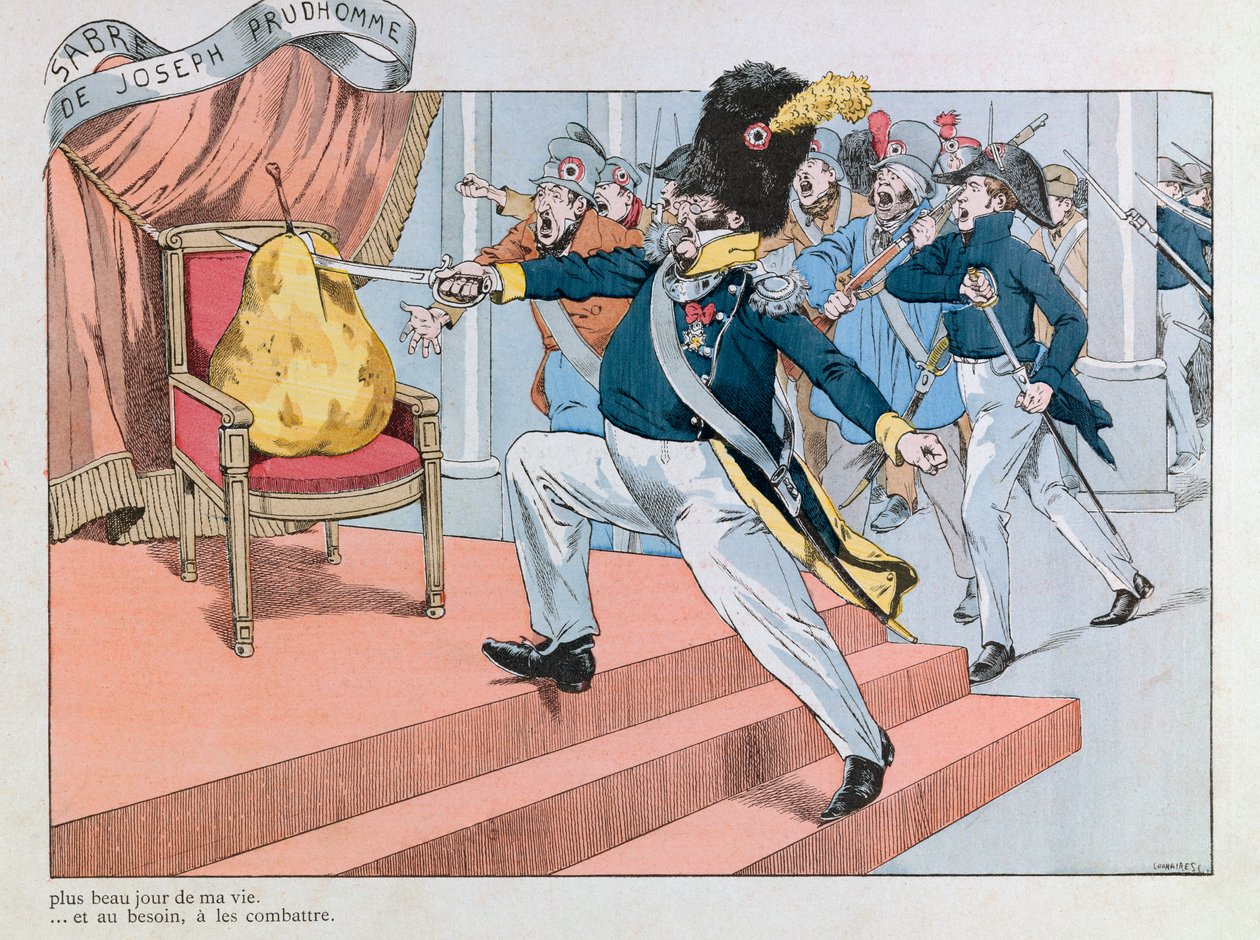 جاك ماري غاستون أونفراي دي بريفيل ديت جوب (1858-1931) ؛ رسم توضيحي مأخوذ من كتاب "Les epees de France": Louis Philippe chasse du trone (صابر جوزيف برودوم "" هذا السيف هو أجمل يوم في حياتي. سيساعدني ذلك على تحديد بواسطة اسم مستعار لـ Onfray de Breville Jacques Job