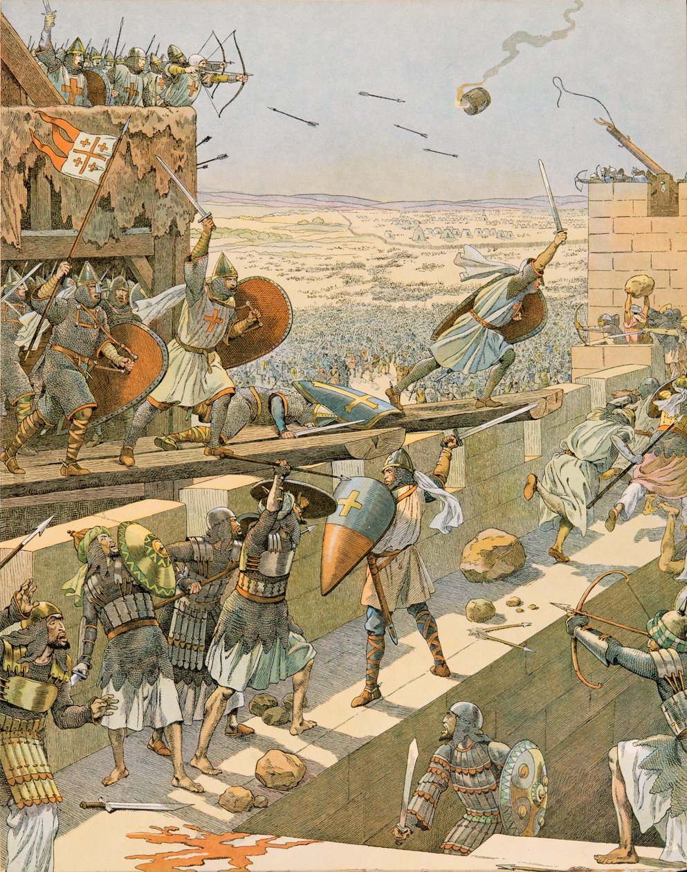 Jacques Marie Gaston Onfroy de Breville dit JOB (1858-1931) - History of Belgium: Englebert and Lietaud de Tournai, Tournaisian croises, stormed the first in Jerusalem in 1099, Private Collection بواسطة اسم مستعار لـ Onfray de Breville Jacques Job