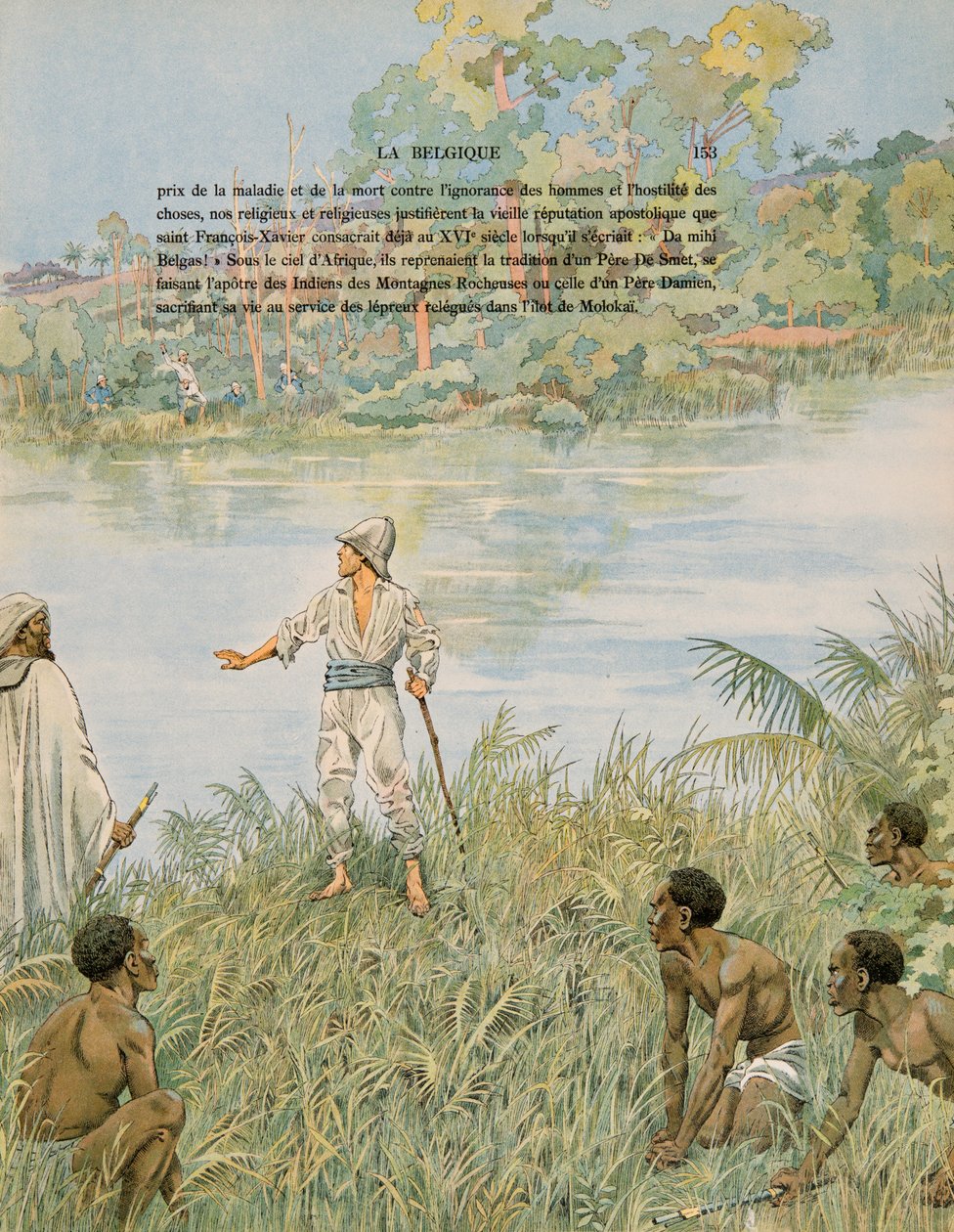 جاك ماري جاستون Onfroy de Breville dit JOB (1858-1931) - تاريخ بلجيكا: الرقيب هنري دي بروين (1868-1892) والملازم جوزيف ليبينز (توفي عام 1892) على ضفاف لا لومامي في الكونغو عام 1889 ، مجموعة خاصة بواسطة اسم مستعار لـ Onfray de Breville Jacques Job