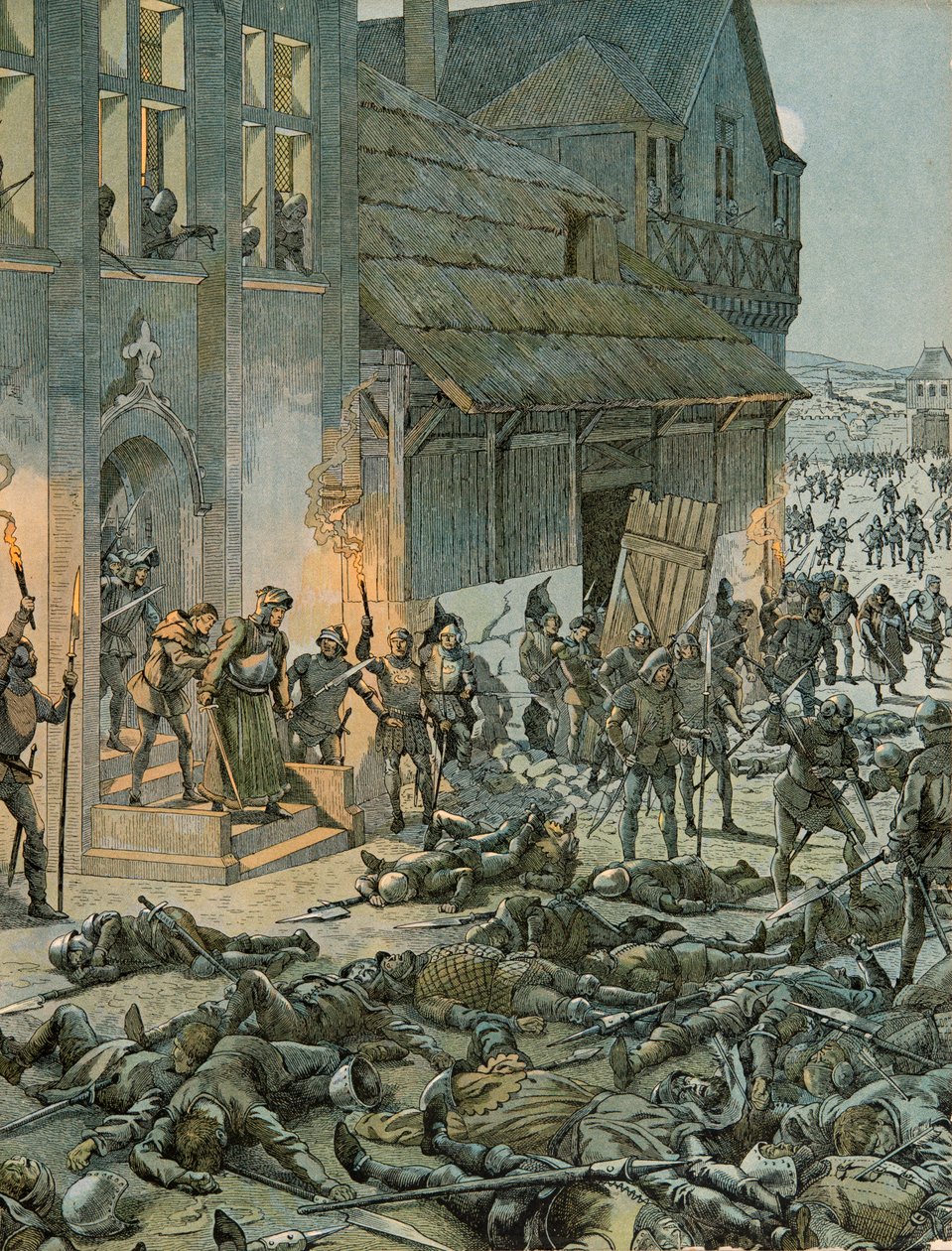 جاك ماري جاستون أونفروي دي بريفيل dit JOB (1858-1931) - تاريخ بلجيكا: في ليلة 27 إلى 28 أكتوبر 1468 مفاجأة ستمائة فرانشيمونتونيس الجنود الفرنسيين لتشارلز المؤقت (1433-1477) ولويس الحادي عشر (1423-1483) ) في معسكرهم في S. بواسطة اسم مستعار لـ Onfray de Breville Jacques Job