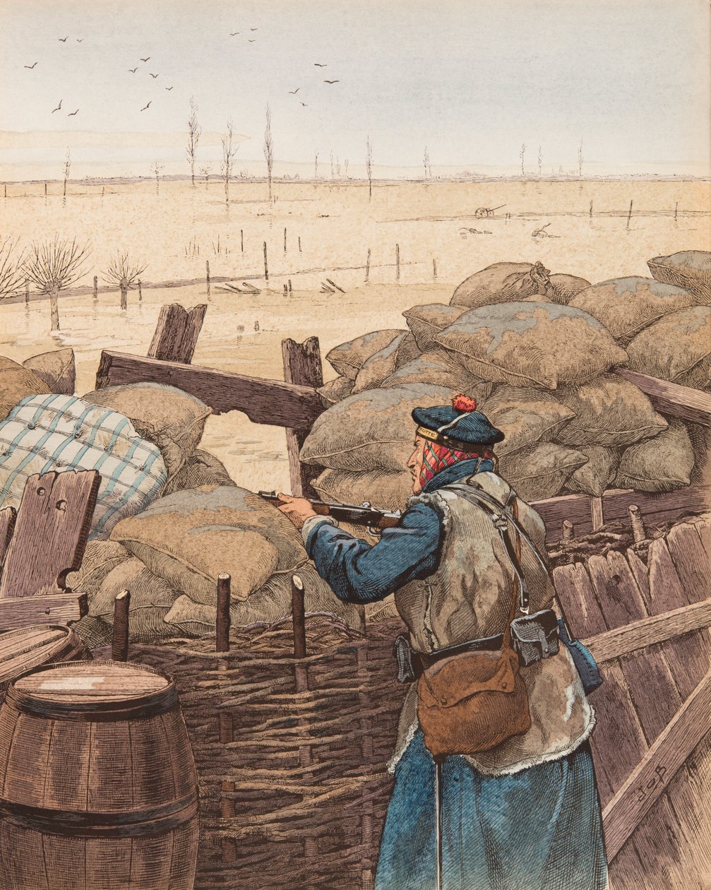 جاك ماري جاستون Onfroy de Breville dit JOB (1858-1931) - Le fusilier marin (بندقية بحرية في خندق خلال الحرب العالمية الأولى) ، مجموعة خاصة بواسطة اسم مستعار لـ Onfray de Breville Jacques Job