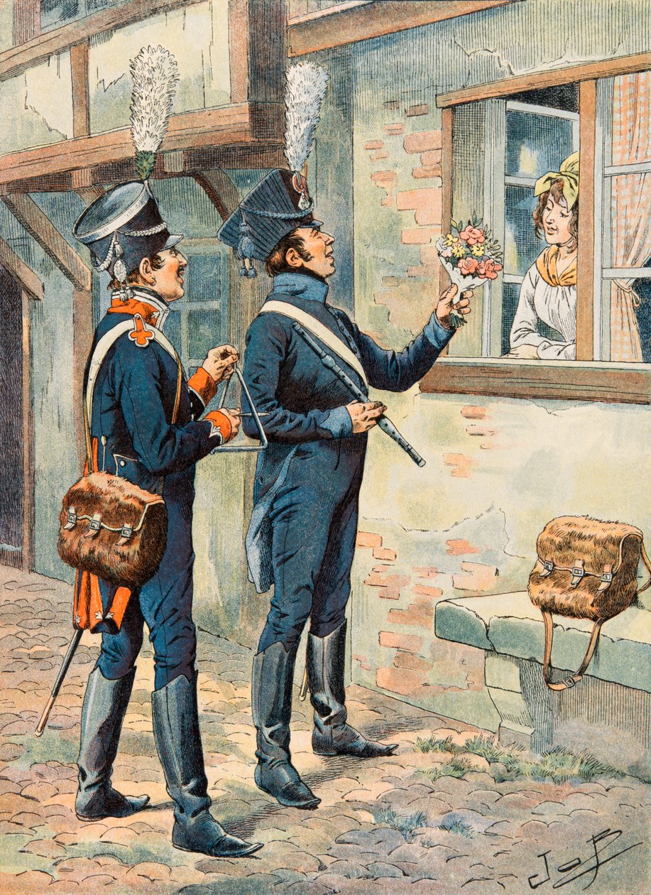 Jacques Marie Gaston Onfroy de Breville dit JOB (1858-1931) - Outfit of French troops at all times: Musicians of light infantry under the First Empire, Private Collection بواسطة اسم مستعار لـ Onfray de Breville Jacques Job