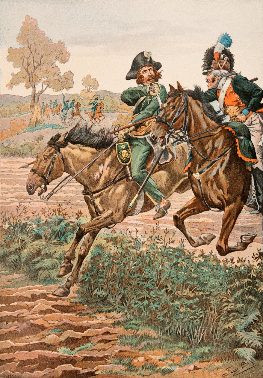 جاك ماري جاستون Onfroy de Breville dit JOB (1858-1931) - زي القوات الفرنسية في جميع الأوقات: Cavalier Vendeen و Piqueur (أو Piconnier) على حصان Germanique Legion (1793) ، مجموعة خاصة بواسطة اسم مستعار لـ Onfray de Breville Jacques Job