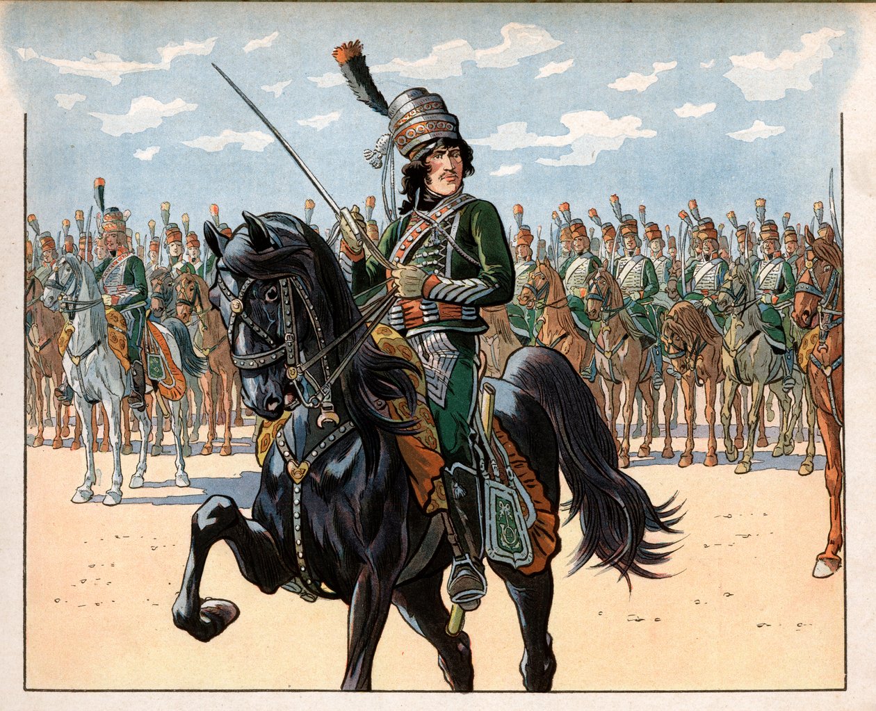 يواكيم مراد (1767-1815) ثم كولونيل أثناء الحملة الإيطالية. نقش لجاك ماري غاستون أونفراي دي بريفيل ديت جوب (1858-1931) بواسطة اسم مستعار لـ Onfray de Breville Jacques Job
