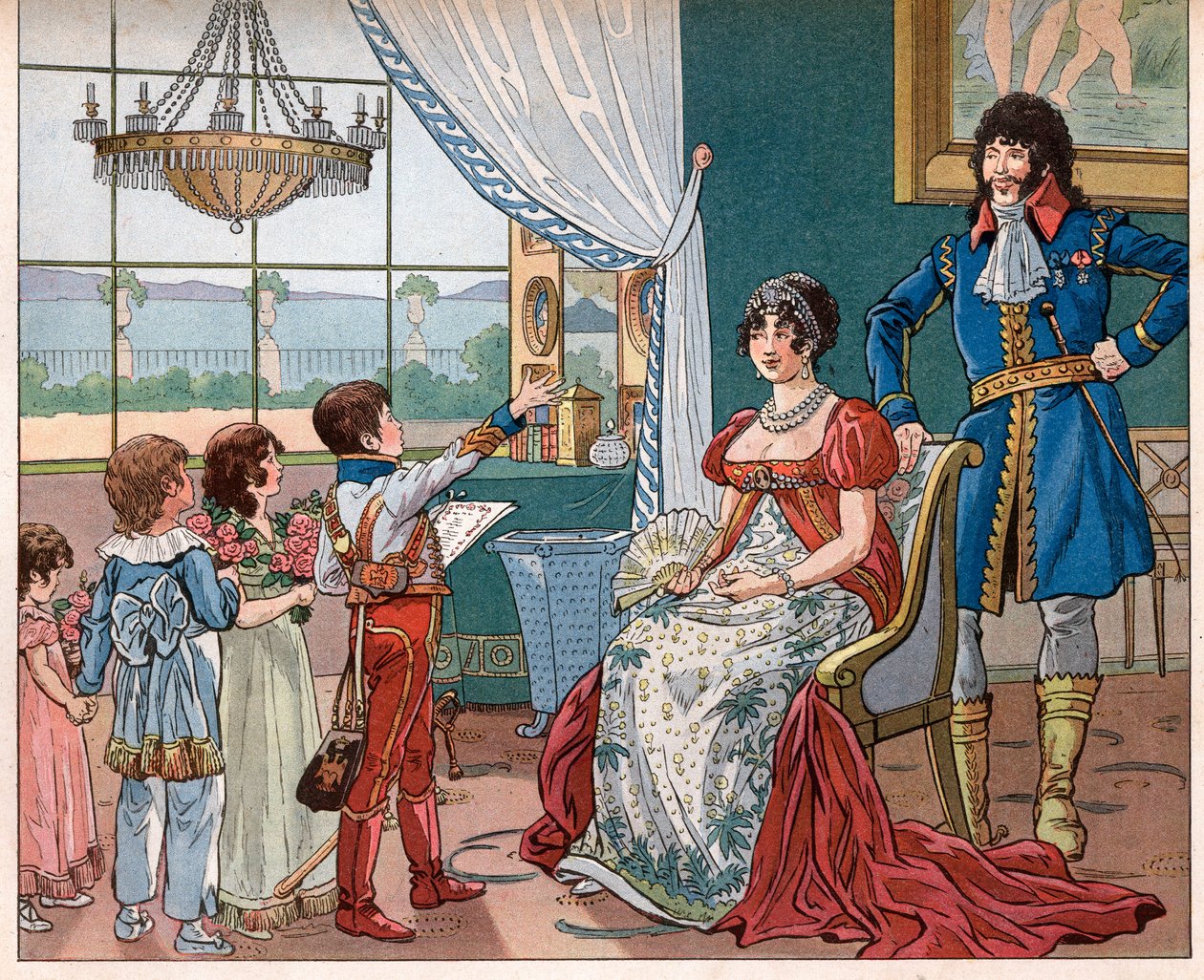 يواكيم مراد (1767-1815) مع زوجته كارولين بونابرت (1782-1839) وأولادهما (أخيل) بواسطة اسم مستعار لـ Onfray de Breville Jacques Job