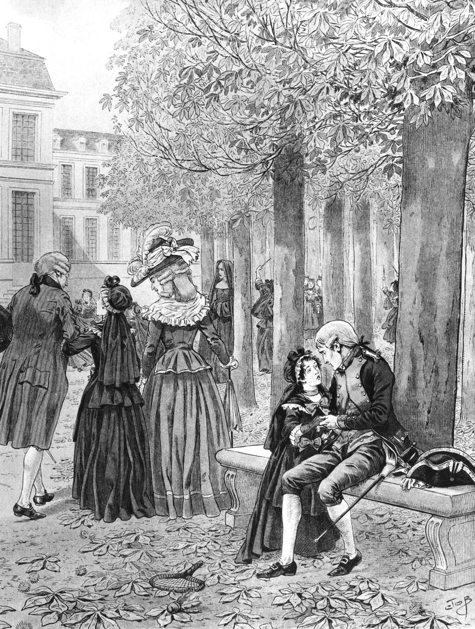 نابليون بونابرت (1769-1821) تولى مسؤولية أخته إليسا في سانت سير في عام 1784 ، رسم توضيحي من "بونابرت" بقلم ج. بواسطة اسم مستعار لـ Onfray de Breville Jacques Job
