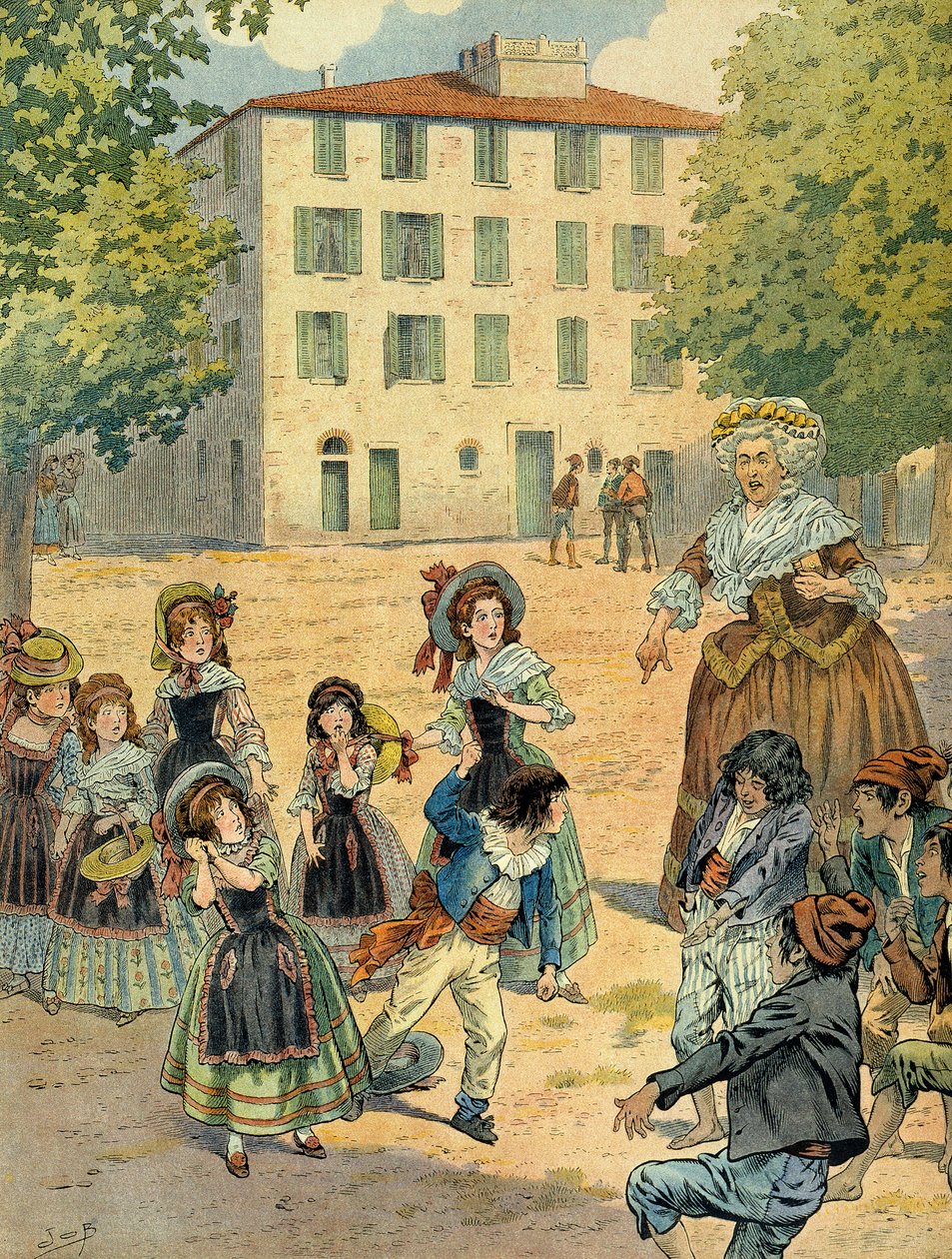 Napoleon I Bonaparte (1769-1821) in Ajaccio was scolded by his housekeeper. This is the house where Bonaparte is only the 15 August 1769. Illustration by Jacques Marie Gaston Onfray de Breville dit JOB (1858-1931) بواسطة اسم مستعار لـ Onfray de Breville Jacques Job