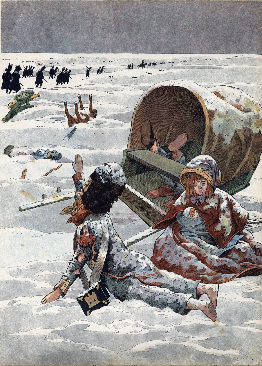 مشهد من تاريخ فرنسا في اللعب: حلقة من تراجع روسيا خلال الحرب النابليونية (1812). في "" Joujoux a l'histoire: la France نظمت مع Joujoux de deux petits Francais "". رسم توضيحي للوظيفة (جاك ماري غاستون أونفراي وبريفيل) (١ بواسطة اسم مستعار لـ Onfray de Breville Jacques Job