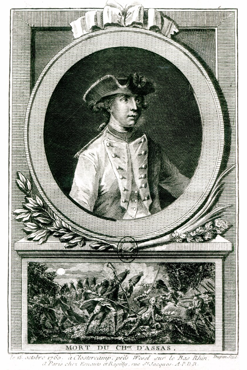 صورة لويس ، شفالييه داساس (1733-1760) ، وموته في Clostercamp في عام 1760 (النقش) (وزن الصورة) بواسطة الأصغر سنا