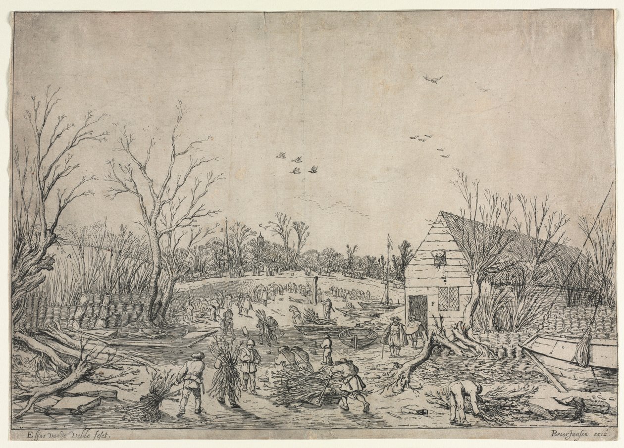 الطوفان العظيم في 10 يناير 1624 أو إصلاح السد المكسور على نهر ليك بواسطة فيان ، 1624. بواسطة فان دي فيلدي إساياس