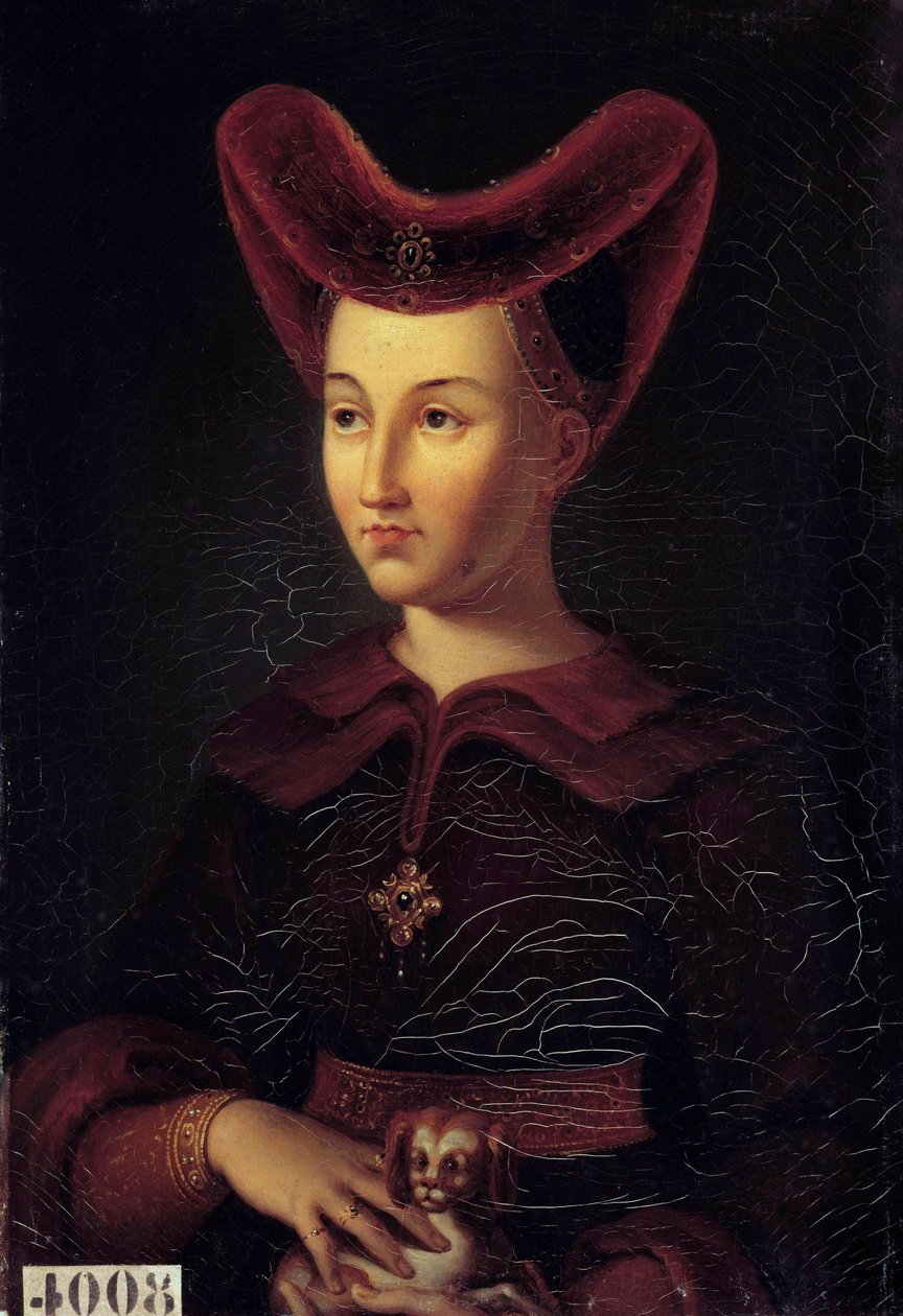 صورة لمارغريت دي بافيير ، دوقة بورغندي (1363-1423) لوحة لفنسنت نيكولاس رافيرات (1801-1865) من نسخة أصلية من عام 1423. 1847. الشمس 0،42x0،3 م بواسطة فنسنت نيكولاس رافيرات