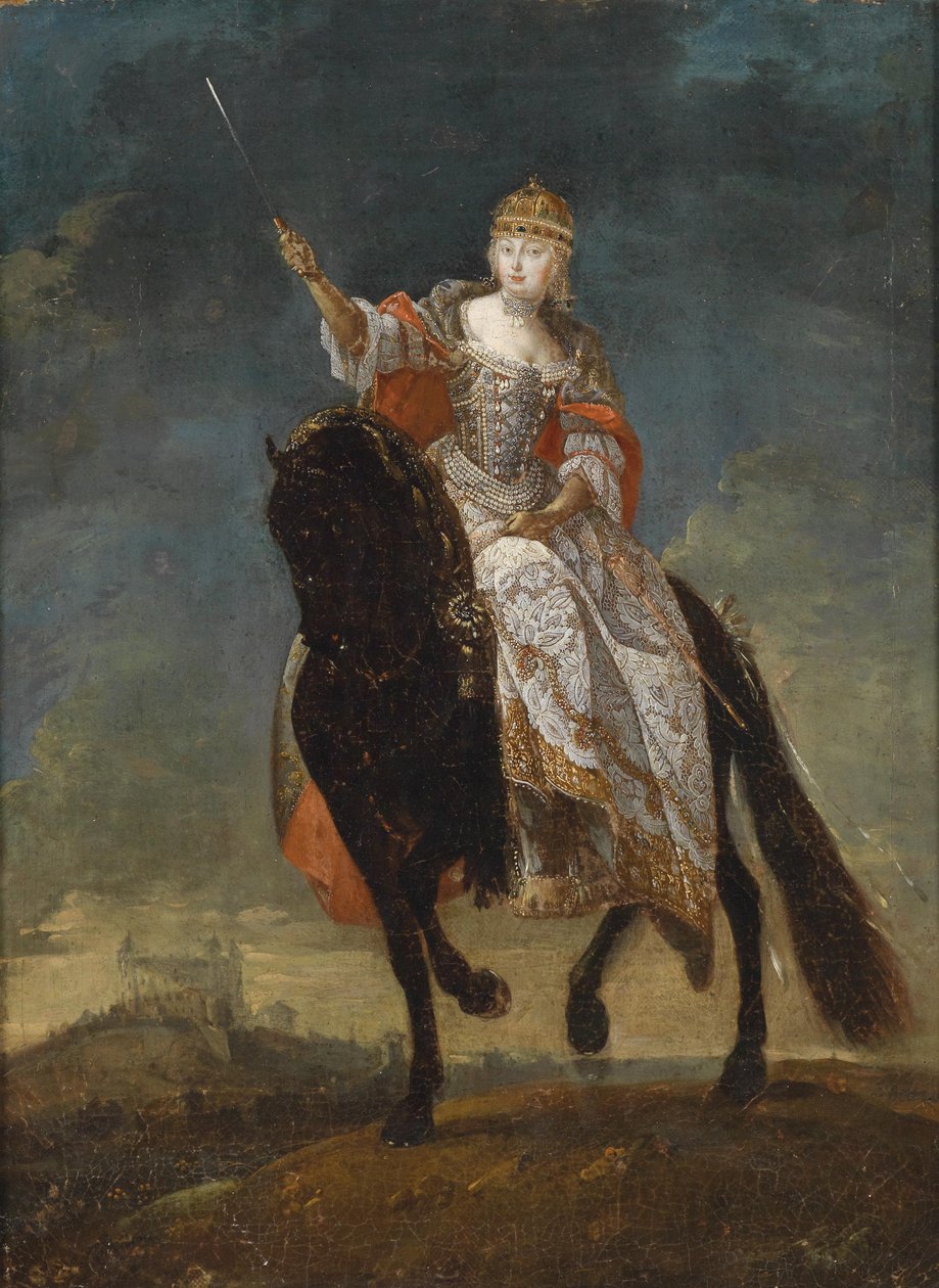 ماريا تيريزا كملكة هنغاريا في Coronation Hill في براتيسلافا بواسطة مع رسام غير محدد غير محدد الوصف صورة بورتريه من القرن الثامن عشر للنساء