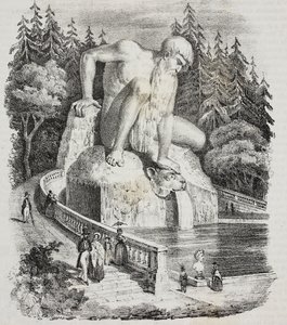 Colossus of Apennines (بواسطة Giambologna) في حديقة Villa Demidoff (Villa Medicea of Pratolino) ، فاجليا ، توسكانا ، إيطاليا ، طباعة حجرية لجيوفاني مارياني من بوليوراما بيتوريسكو ، رقم 10 ، 15 أكتوبر بواسطة Giambologna