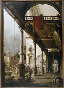 Capriccio مع أعمدة وفناء (زيت على قماش بواسطة كاناليتو