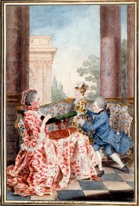 La belle Madame Caze, wife of the farmer general and her children Watercolour by Louis Carrogis (1717-1806) dit Carmontelle. 18th century Sun. 0,32x0,21 m Chantilly, musee conde بواسطة كارمونتيل