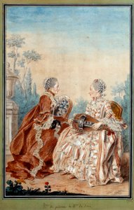 Madame de Julienne و Madame de Serre يعزفان موسيقى Watercolor من تأليف Louis carrogis dit Carmontelle (1717-1806) من القرن الثامن عشر. باريس ، متحف كارنافالي بواسطة كارمونتيل