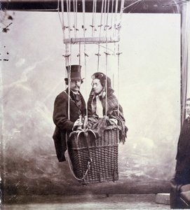 صورة فوتوغرافية للمصور وطيار الجو فيليكس تورناشون ديت نادار (1820-1910) وزوجته في سلة بالونات بواسطة نادار