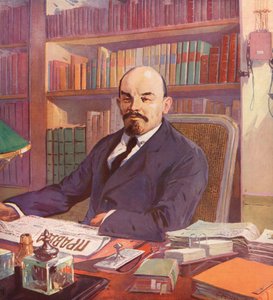 الزعيم البلشفي الروسي لينين في مكتبه في الكرملين ، موسكو ، اتحاد الجمهوريات الاشتراكية السوفياتية (لون ليثو)