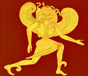Etruscan gorgon ، من متحف كامبانا ، رسم توضيحي من `` تاريخ روما '' بقلم فيكتور دوروي ، نُشر عام 1884 (صورة محسّنة رقميًا) بواسطة (بعد) المدرسة الإنجليزية