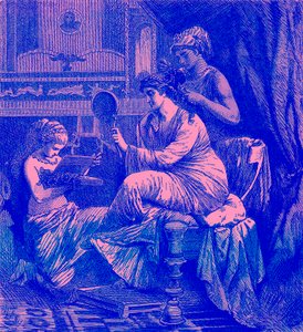 سيدة رومانية في مرحاضها ، رسم توضيحي من "التاريخ المصور للعالم" ، نُشر عام 1880 (صورة محسّنة رقميًا)