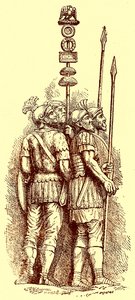 الجنود الرومان ، رسم توضيحي لـ "تاريخ إنجلترا" بواسطة H.O. Arnold-Forster ، نُشر عام 1897 (صورة محسّنة رقميًا) بواسطة (بعد) المدرسة الإنجليزية