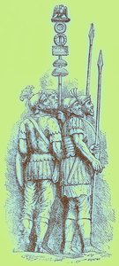 الجنود الرومان ، رسم توضيحي لـ "تاريخ إنجلترا" بواسطة HO Arnold-Forster ، نُشر عام 1897 (صورة محسّنة رقميًا) بواسطة (بعد) المدرسة الإنجليزية