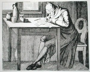 غاسبار لافاتير (1741-1801) في دراسته ، نسخة من رسم توضيحي من كتابه "L'Art de connaitre les hommes par la physionomie" ، باريس 1820 ، المستخدم في "تاريخ السحر" ، نُشر في أواخر القرن التاسع عشر (نقش) بواسطة (بعد) المدرسة الفرنسية