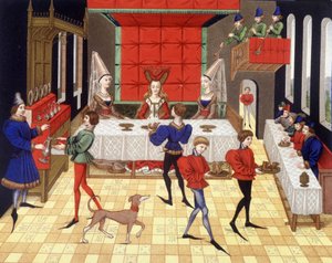 خدمة المائدة في chatelaine - طبق من صورة مصغرة لرومان Renaud de Montauban بواسطة (بعد) المدرسة الفرنسية