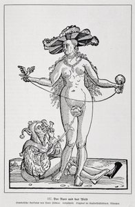 امرأة ورجل مجنون يدغدغ قضيبه بزهرة، "Der Rarr und das Weib"، "Geschichte des Erotischen Kunst" لإدوارد فوكس، برلين