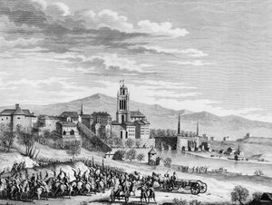 حرب الثورة الفرنسية: دخول منتصر للفرنسيين إلى برن (سويسرا) في مارس 1798. نقش بيرثاوت بعد جيرارديت. باريس ، مكتبة معهد تاريخ الثورة