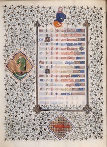 صفحة مخطوطة "Les Tres Riches Hours du Duke Francois de Guise" التي أضاءها سيد Boucicaut: تمثيل لعلامات الأبراج ومشاهد من الحياة اليومية: السرطان ورجل بمنجل. القرن ال 15. متحف كوندي ، شانتيلي بواسطة (وورشة عمل) Boucicaut Master