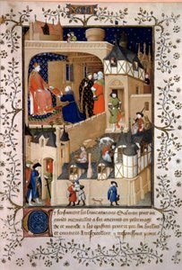 قدم المغامر السياسي بيتر فروتييه ديت سالمون مخطوطاته إلى الملك تشارلز السادس (1368-1422). صورة مصغرة من "إجابات شارل السادس والرثاء" لبيير سالمون مضاءة بورشة مايتري دو بوكيكوت (القرن الخامس عشر) 1409 ص