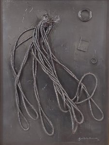 جي سي ريكاردي، كومبوستيون رقم 3، 1990، وسائط مختلطة على قماش، 60x80، اربينو، مؤسسة أمبرتو ماستروياني، إيطاليا.