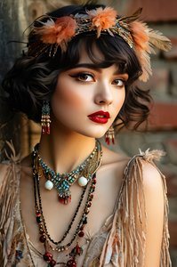 سيدة جميلة في مهرجان 1920s |قاعة وزخرفة حائط فندق - نسخة بواسطة فشتالي عبد الرحيم