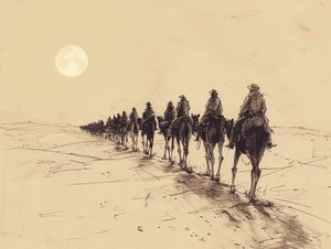 موكب شمس الصحراء رسم تخطيطي بسيط من خط واحد، ديكور حائط للبيع بواسطة فشتالي عبد الرحيم