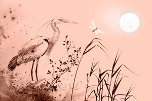 رسم بالحبر لمالك الحزين يقف على الصخور بالقرب من الماء، ديكور حائط لغرفة النوم بواسطة فشتالي عبد الرحيم