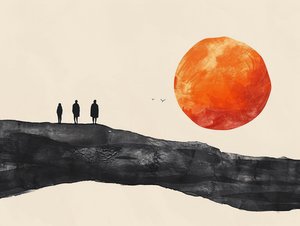 رسم تخطيطي بسيط بخط واحد لموكب شمس الصحراء، ديكور حائط لغرفة النوم بواسطة فشتالي عبد الرحيم