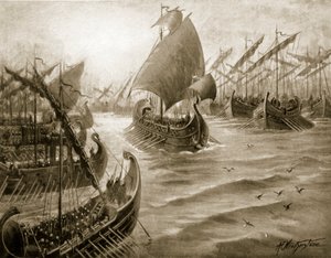 يتولى Cimon قيادة الأسطول اليوناني ، التوضيح من `` تاريخ الأمم هاتشينسون &39;&39; ، 1915