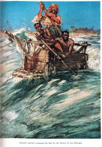 وصول باتيل إلى مصب مبينغو ، رسم توضيحي من "أرض التجارة الذهبية" ، نشره جاك عام 1921