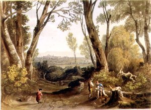 Hereford ، من Dynedor Hill ، نقش بواسطة Theodore HA Fielding (1781-1851) ، حانة. في "مناظر خلابة لنهر واي" بواسطة AV Copley (بعد) Fielding