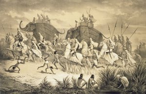 موكب مشايخ السيخ على الفيلة ، من "رحلة في الهند" ، نقش بواسطة حانة لويس هنري دي رودر (1807-1881). في لندن بواسطة أ (بعد) سولتيكوف