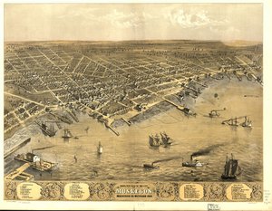 منظر من الأعلى لمدينة Muskegon ، شركة Muskegon ، ميشيغان 1868.