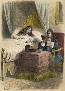 أحب لويس الرابع عشر ملك فرنسا أن يسمع جان راسين وهو يقرأ ويجلبه عندما كان مريضًا. نقش أ. دروي في "" الرسوم التوضيحية الأدبية لفرنسا ؛ معرض ذهبي وقصصي لكتابنا الرئيسيين المهتمين بأفعالهم ونقوشهم "