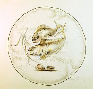 تصميم Wedgwood لطبق ، حوالي 1880 (ألوان مائية على ورق) بواسطة أ. Proudlove