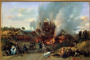 كارثة سكة حديد في بلفيو على سكة حديد فرساي 8/05/1842 رسم بواسطة A. Provost (نشط 1834-1855) 1842 Sceaux ، musee de l'Ile de France - كارثة على السكك الحديدية بين فرساي وبلفيو ، 8 مايو 1842. لوحة بواسطة بروفوست (نشط 1834-1855