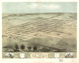 منظر من الطيور لمدينة دي ويت، مقاطعة كلينتون، أيوا 1868. LOC 73693396