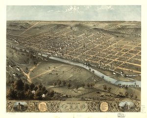 منظر من عين الطائر لمدينة بيرو، شركة ميامي، إنديانا 1868. LOC 73693386