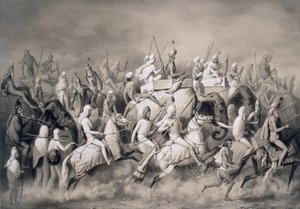شير سينغ ، مهراجا السيخ وملك البنجاب مع حاشيته للصيد بالقرب من لاهور ، 1859