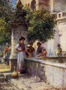 كوردوفا ، نافورة في Patio de los Naranjos (لون ليثو) بواسطة أ. تريفور هادون