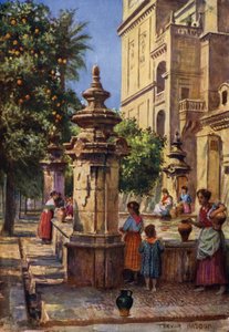 كوردوفا ، نافورة في Patio de los Naranjos (لون ليثو)